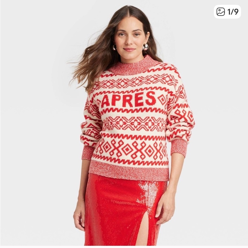 A New Day Women's Red Patterned Ski Apres Turtleneck Sweater 🎿 ❄️